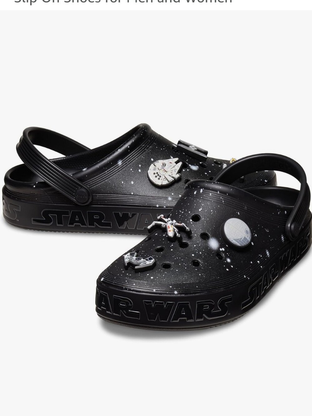 Like New! Star Wars Black Slip-On CROCS SZ W 10/M 8 Fun Jibbitz!
